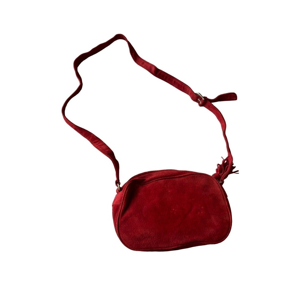 Red Suede Shoulder Bag With‎ Tassel By Donna Karen New York